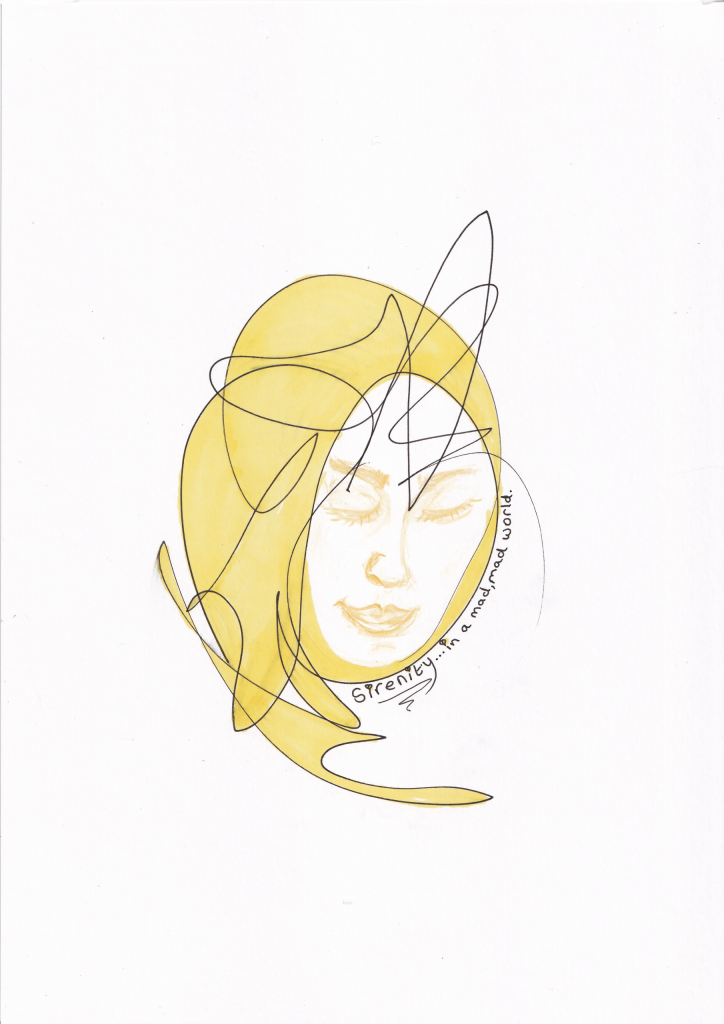 Serenity in a mad, mad world – drawing by Rachel, Ducky Whimsical